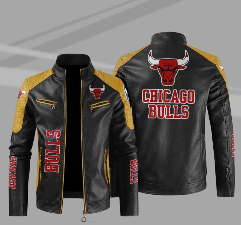 chicago bulls block yellow black nba leather jacket