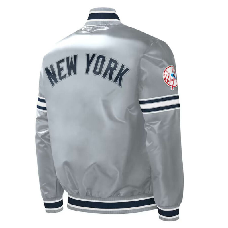 gray new york yankees midfield full snap satin jacket