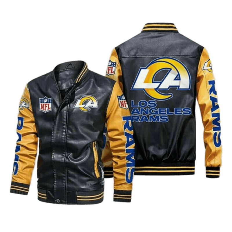 los angeles rams black yellow bomber leather jacket