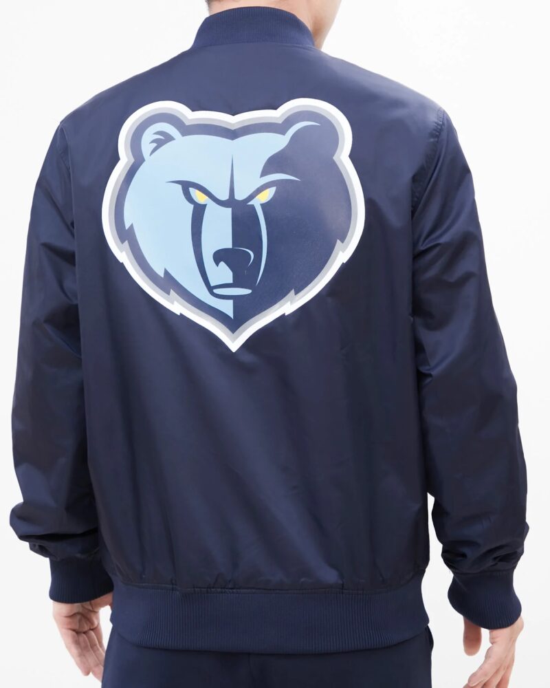 memphis grizzlies navy big logo satin snap jacket