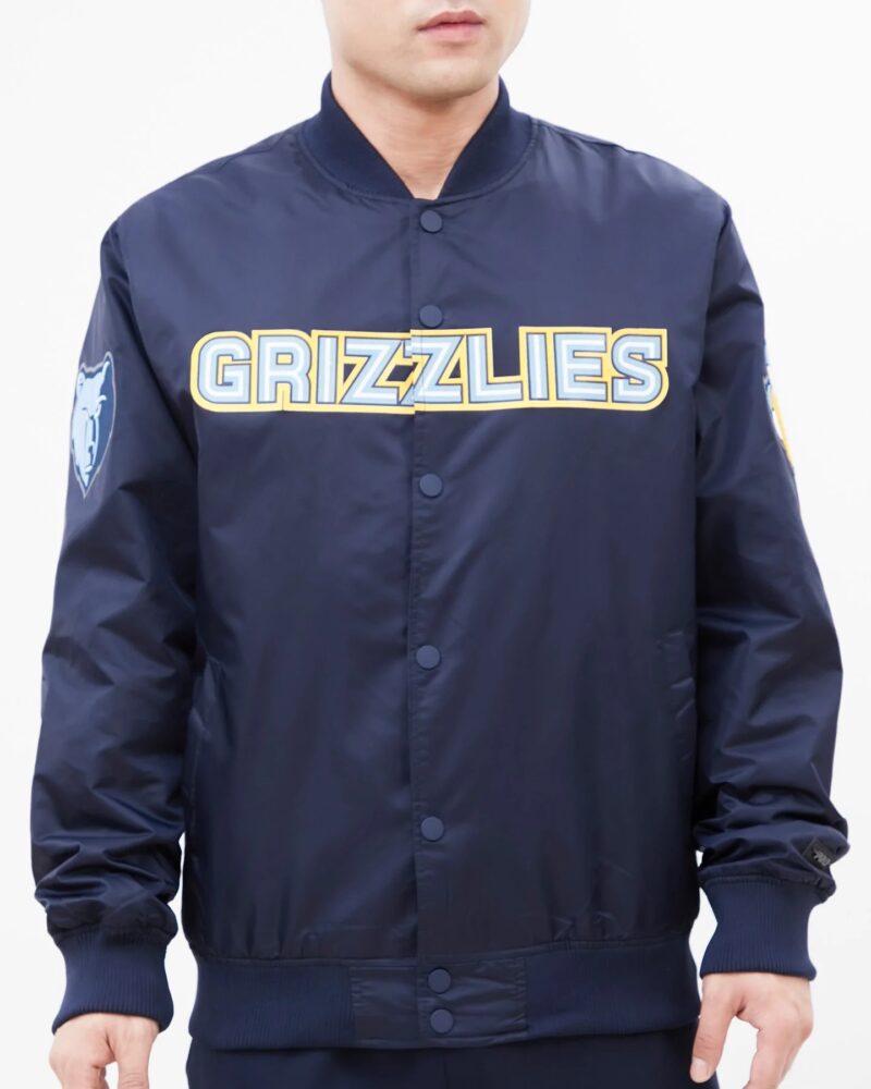 memphis grizzlies navy big logo satin snap jacket
