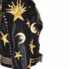 golden studded leather jacket with stars patches