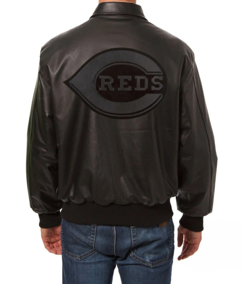 mlb cincinnati reds black leather jacket