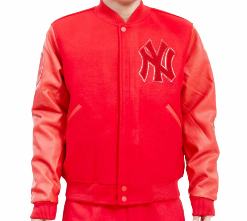 mlb ny yankees red wool leather jacket