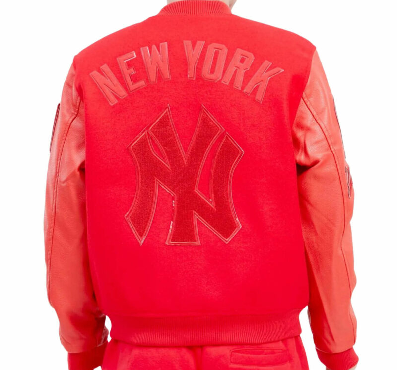 mlb ny yankees red wool leather jacket