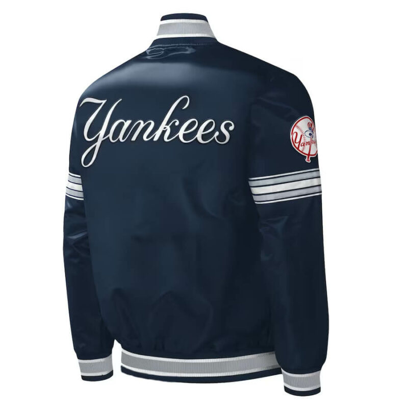 new york yankees big logo navy blue satin bomber jacket (copy)