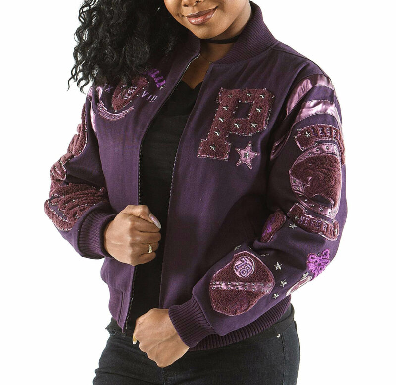 pelle pelle purple patches varsity jacket