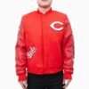 red mlb cincinnati reds wool leather jacket