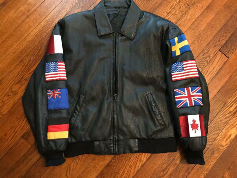 world flag patches men’s leather jacket