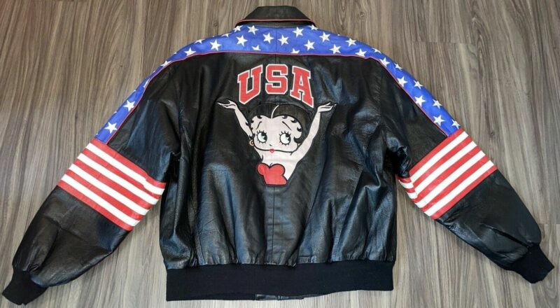 american toons betty boop usa leather bomber jacket