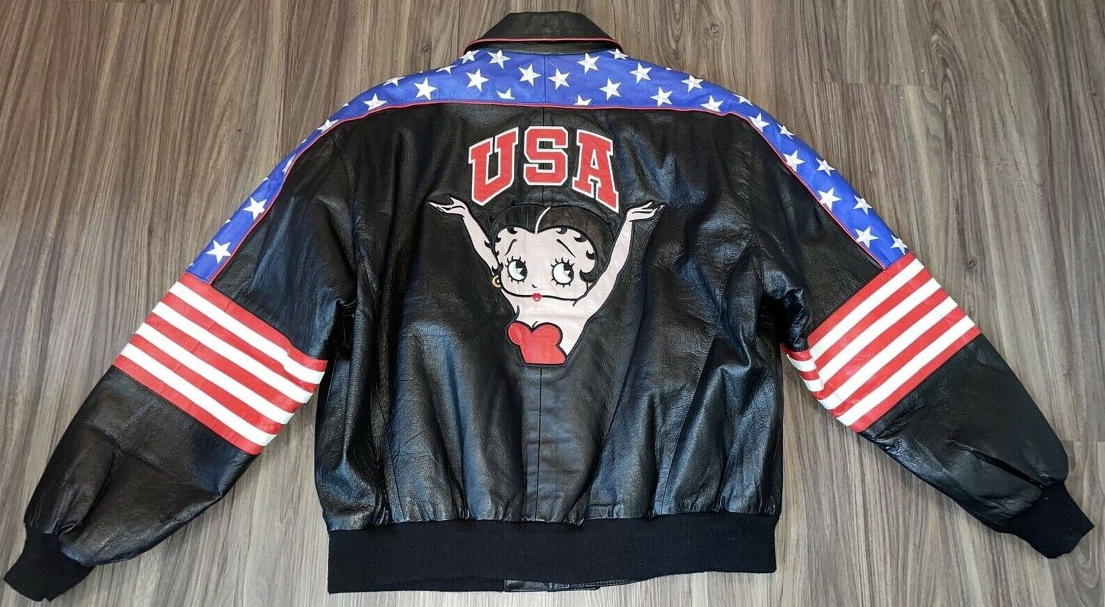 American Toons Betty Boop USA Leather Bomber Jacket - FJM