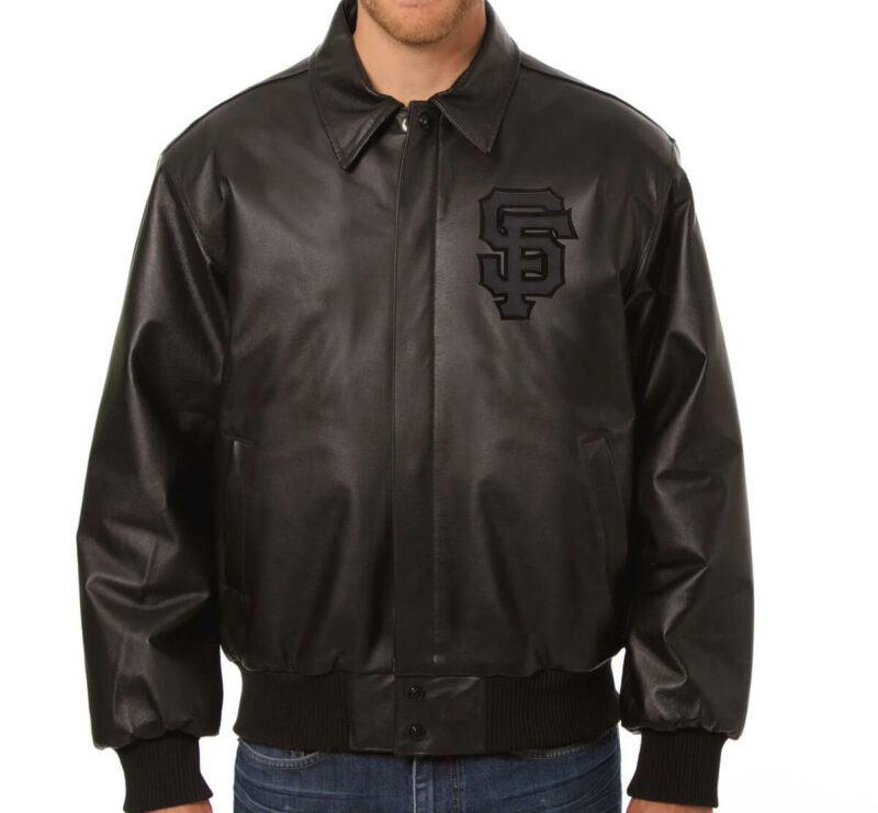 black mlb team san francisco giants leather jacket