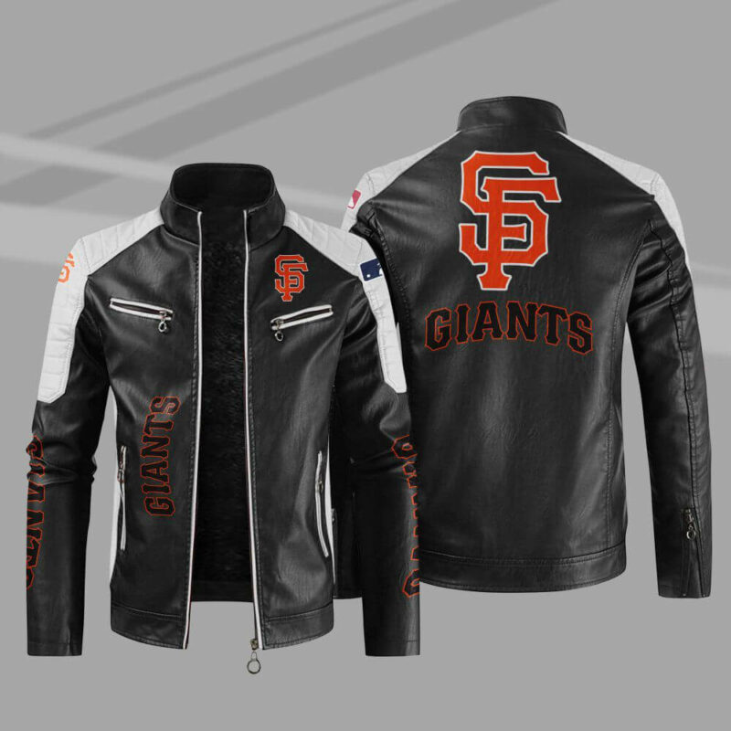 black white san franciso giants block leather jacket