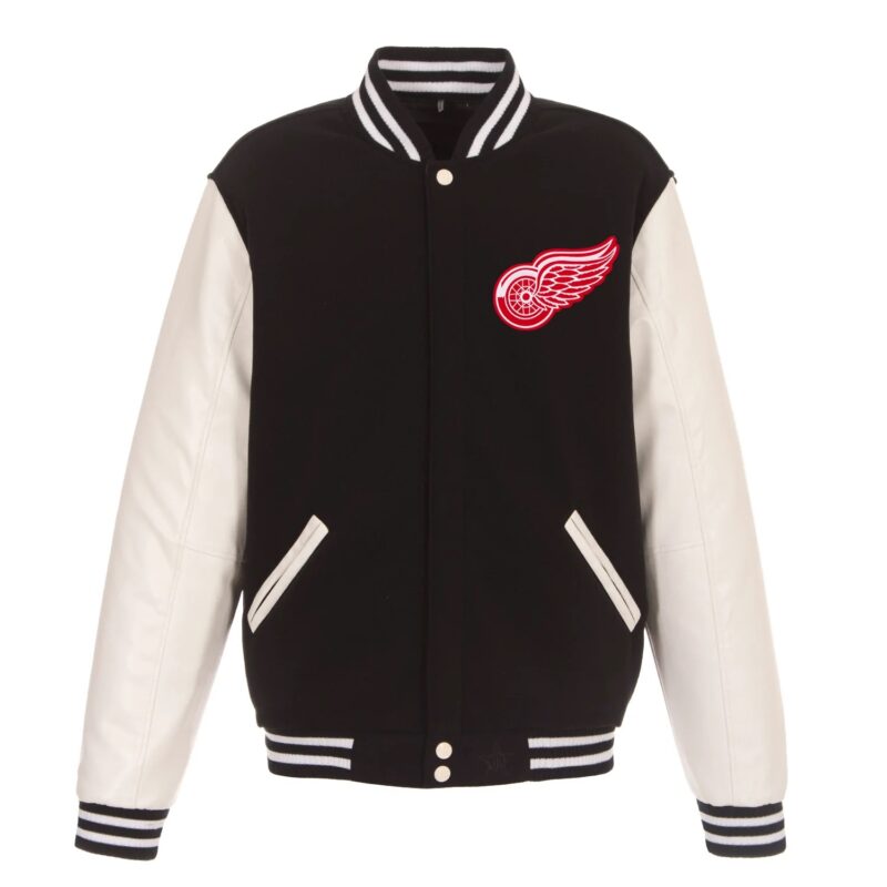 detroit red wings black white varsity jacket