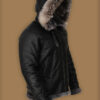 men’s black shearling jacket with hoodie