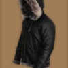 men’s black shearling jacket with hoodie