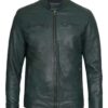 dodge cafe racer men’s dark green leather jacket