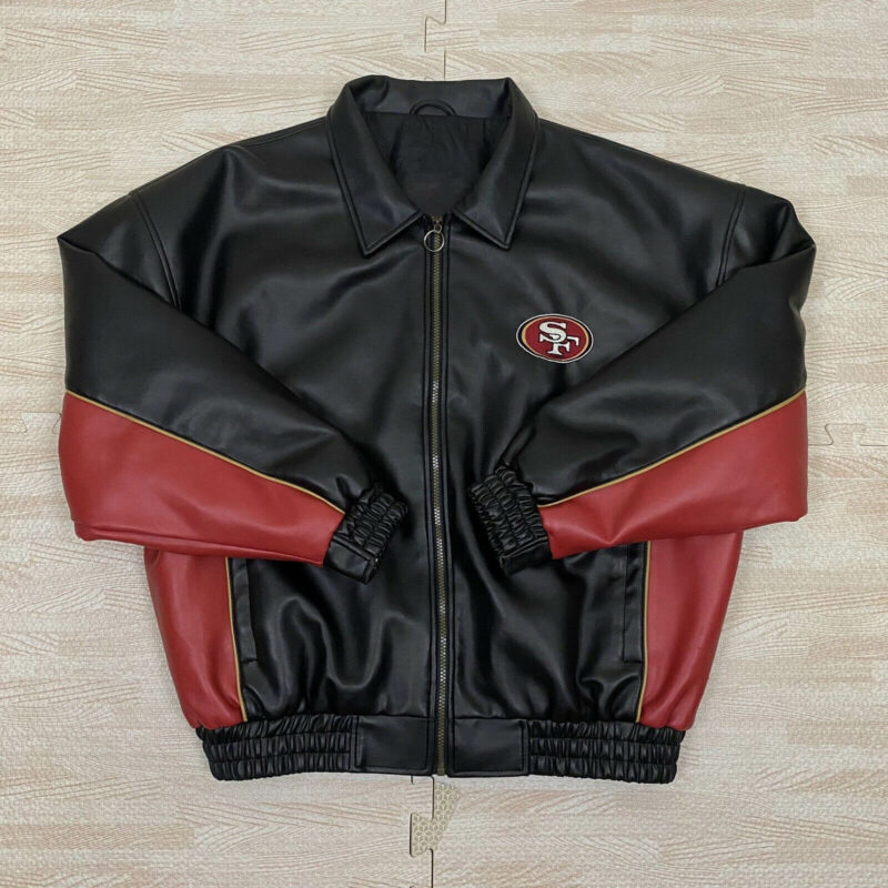 black red san francisco 49ers nfl team leather jacket