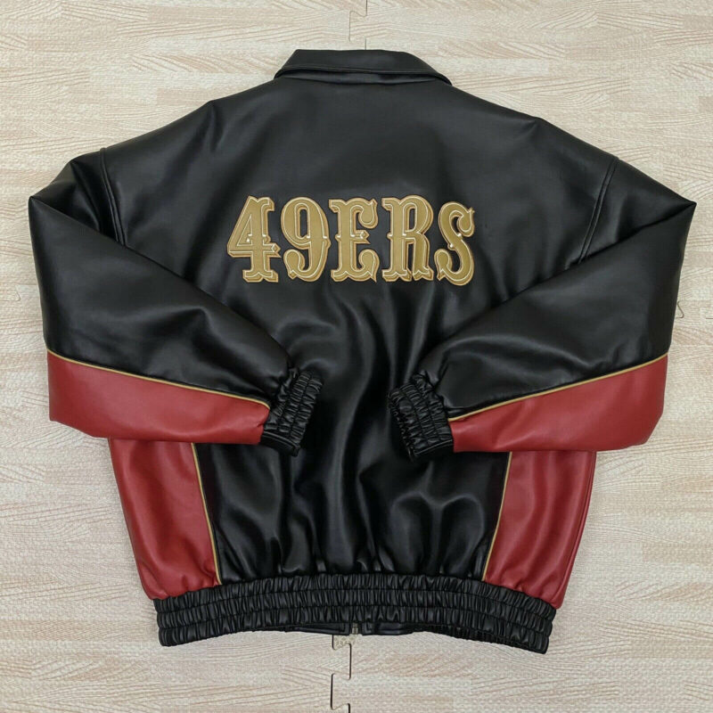 black red san francisco 49ers nfl team leather jacket