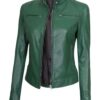 dodge biker racer green leather jacket