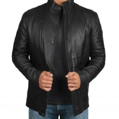 men’s real leather black car coat jacket