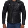 preston men’s black asymmetrical leather jacket