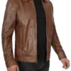 men’s shirt collar chocolate brown leather jacket