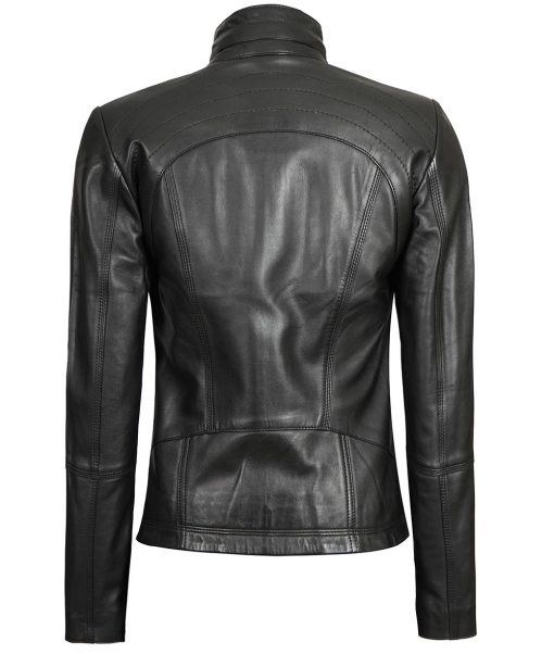 Black Cafe Racer Style Leather Jacket For Women - FJM