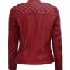 women’s red motorcycle asymmetrical padded leather jacket