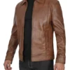 men’s shirt collar chocolate brown leather jacket