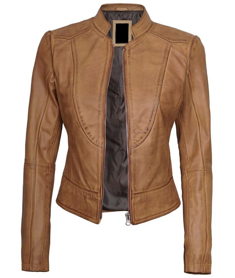 women’s vintage camel brown biker leather jacket