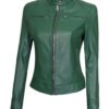 dodge biker racer green leather jacket