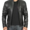 merrill men’s cafe racer black hooded leather jacket