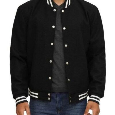 men’s black wool varsity jacket
